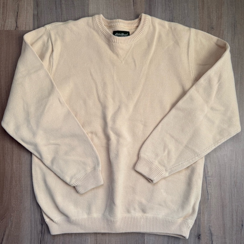 Eddie Bauer Vintage 90s Yellow Chunky Grandpacore Fisherman Men’s Cotton Sweater